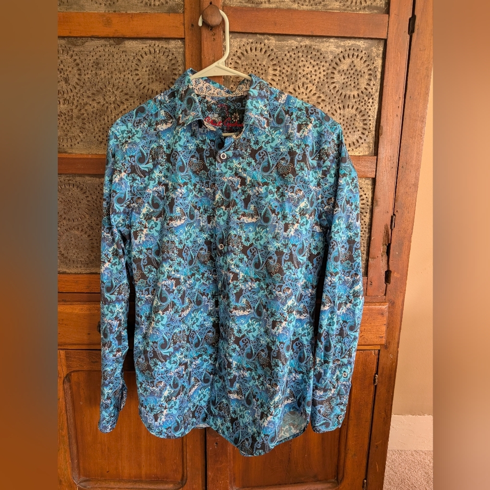 Robert Graham Turquoise and Black Paisley Shirt